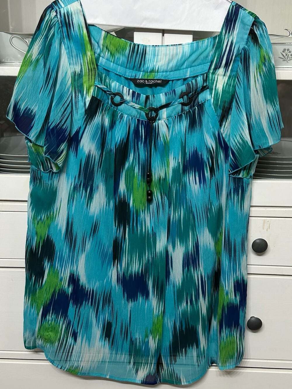 Zac & Rachel Woman Multicolor Abstract Print Sheer Blouse Top Size 1X